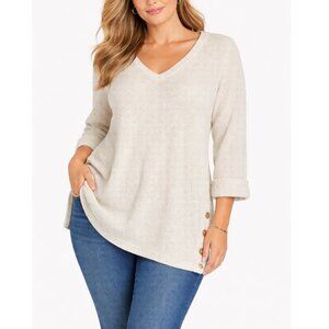 Robert Louis Oatmeal Textured V Neck Tunic Sweater Top Size L